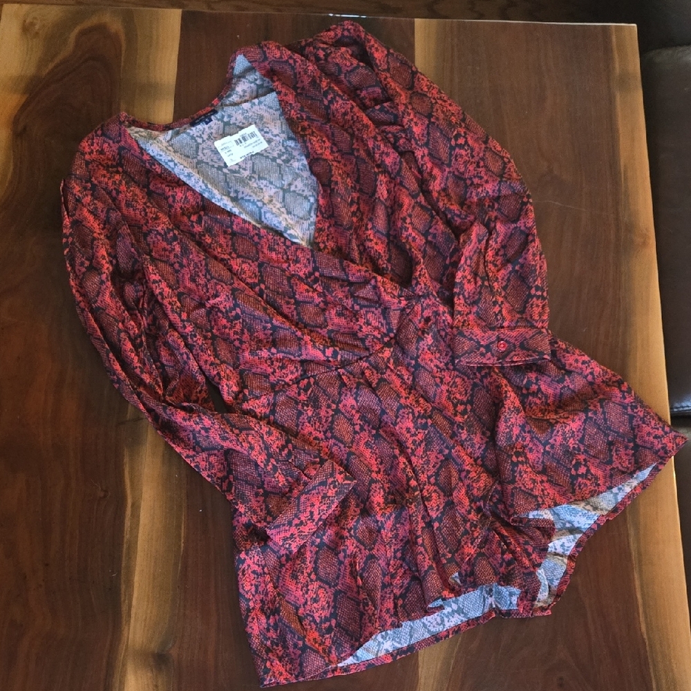 Blue Life Red and Black Snake Print Romper
